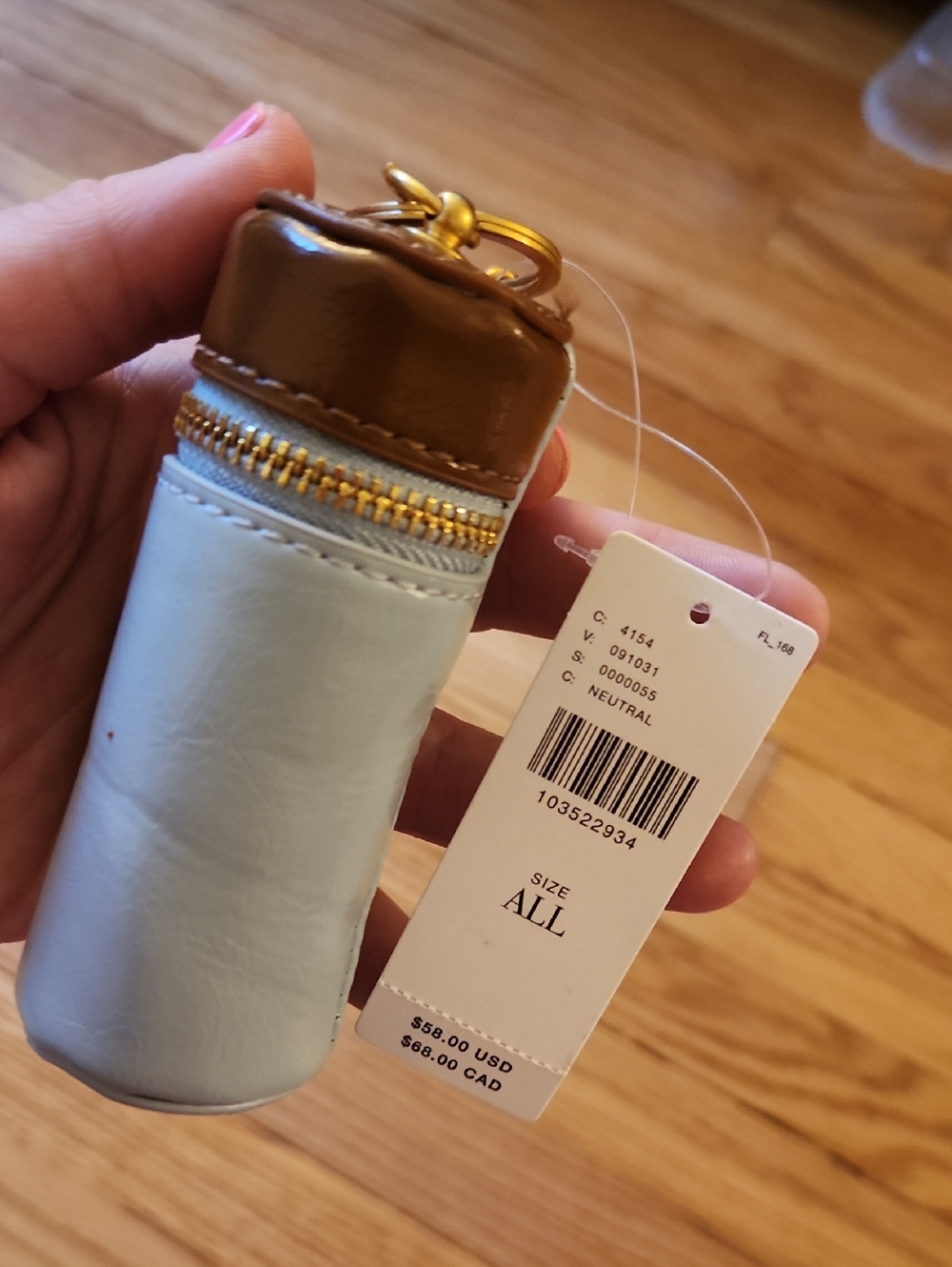 Anthropologie Light Blue and Brown Leather Key Pouch
